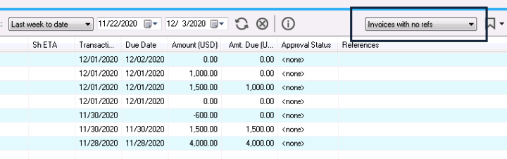 Unlinked invoices view
